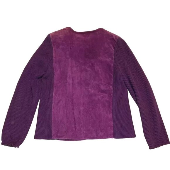 EMBROIDERED SUEDE PURPLE JACKET SZ S KNIT SLEEVES WEARABLE ART BOB MACKIE - Picture 4 of 4